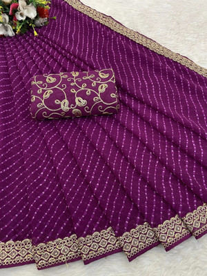 RHG Fashion Printed Bandhani Georgette Saree(Purple)