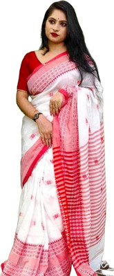 PRANATI ENTERPRISE Self Design Handloom Pure Cotton Saree(White)