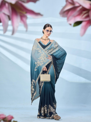 Tikhi Imli Embroidered Bollywood Georgette Saree(Blue)
