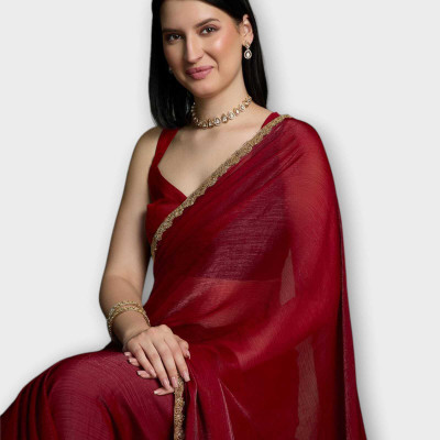 Dhimahi Solid/Plain Bollywood Chiffon Saree(Maroon)