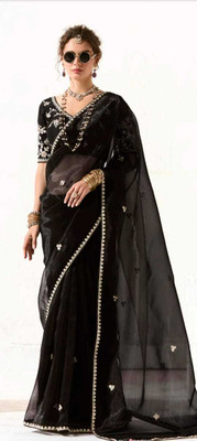 Urvashi Creation Sarees Embroidered Bollywood Organza Saree(Black)