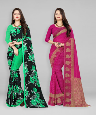 kashvi sarees Floral Print Daily Wear Georgette Saree(Pack of 2, Multicolor)