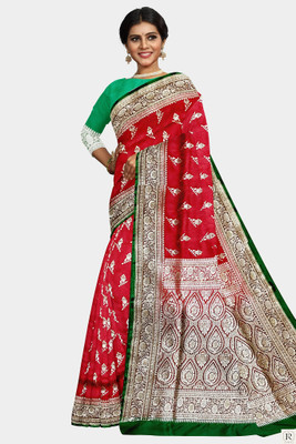 shree ambaji saree Printed Banarasi Satin Saree(Red)