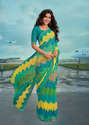 Laxmipati sarees Printed Bollywood Chiffon Saree(Pack of 2, Multicolor)