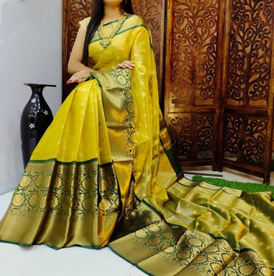 THESIYA FAB Self Design Bollywood Jacquard, Art Silk Saree(Yellow)