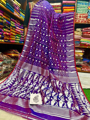 GOPALSAREE Floral Print Sharara Saree Pure Cotton Saree(Blue)