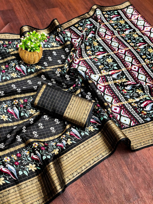 Sitanjali Printed Bollywood Silk Blend Saree(Black)