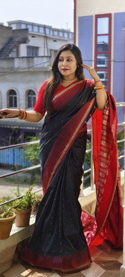 AJMERA FAISHON Self Design Sambalpuri Silk Blend Saree(Black)