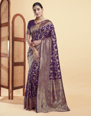 Siril Woven, Embellished, Self Design Banarasi Silk Blend, Jacquard Saree(Purple, Gold)