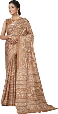 Divastri Printed Daily Wear Silk Blend Saree(Brown)