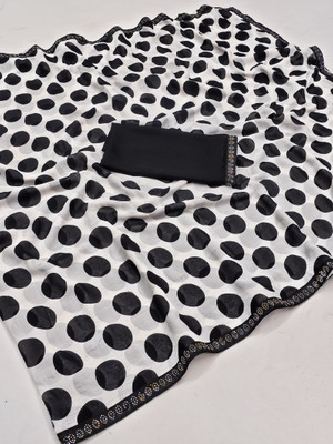 Anand Sarees Printed Bollywood Georgette Saree(White, Black)