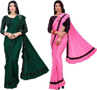 HouseOfCommon Embellished Bollywood Lycra Blend Saree(Pack of 2, Multicolor)