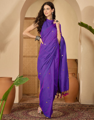 Satrani Solid/Plain, Embellished Bollywood Jimmy choo, Linen Saree(Purple)
