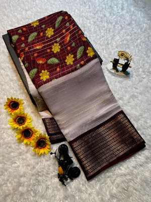 NavinyaVastra Printed Bollywood Silk Blend Saree(White)