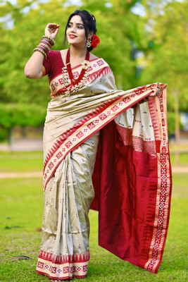 ETHNIC SAREES Bharat Printed Sambalpuri Art Silk Saree(Brown)