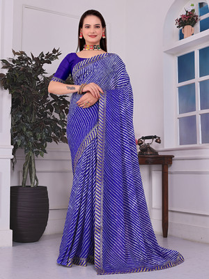maayro Printed Leheria Georgette Saree(Blue)