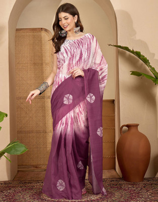 Satrani Floral Print, Geometric Print, Printed Sambalpuri Chanderi, Cotton Blend Saree(White, Purple)