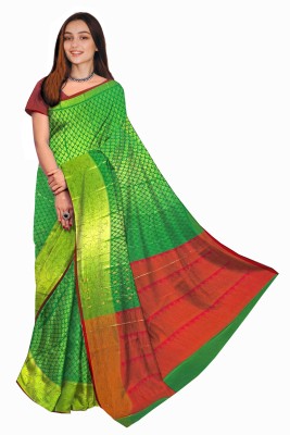 MaahiFab Woven Banarasi Satin Saree(Green)