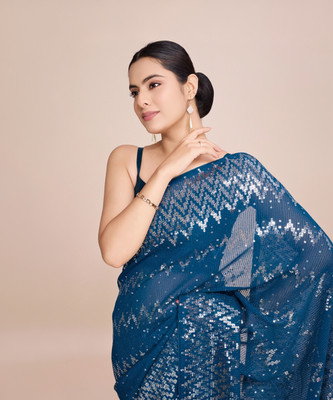 Divastri Embellished Bollywood Georgette Saree(Blue)