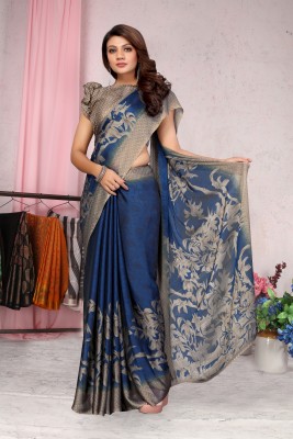 MIRCHI FASHION Paisley, Floral Print Daily Wear Chiffon Saree(Dark Blue, Beige)