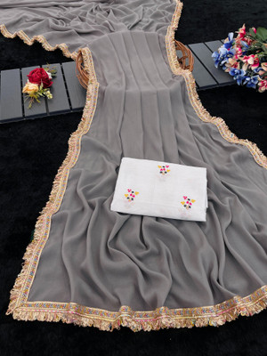 Elder Embellished Bollywood Georgette Saree(Grey)