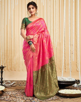 SIRIL Embellished, Self Design, Woven Kanjivaram Silk Blend, Jacquard Saree(Pink, Green)