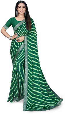 SVB Sarees Printed Leheria Georgette Saree(Green)
