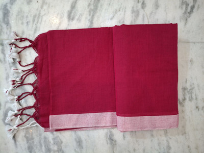 SOUMEN CREATION Solid/Plain Bollywood Handloom Cotton Blend Saree(Pink)