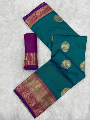 Neel Fashion Self Design Banarasi Silk Blend Saree(Green)