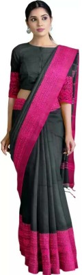 BongSaree Self Design Handloom Handloom Pure Cotton Saree(Black)