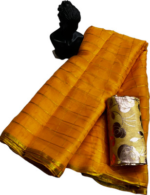 MINE CHOICE Checkered, Woven Bollywood Chiffon Saree(Gold)