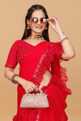 URJAZONE Printed Bollywood Georgette Saree(Red)