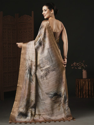 ANOUK Printed Chinnalapattu Silk Blend Saree(Brown)