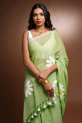 yourwish Printed Bollywood Cotton Blend Saree(Light Green)