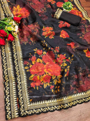 jashvicreation Embroidered Bollywood Georgette Saree(Black)
