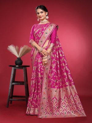 Aformi Woven Banarasi Nylon Saree(Pink)