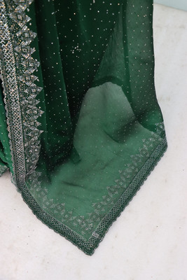 Jennyfab Embellished Bollywood Brasso Saree(Green)