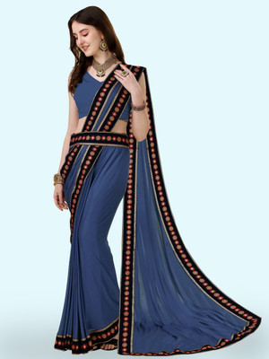 Anugrah Textile Solid/Plain Banarasi Lycra Blend, Chiffon Saree(Grey)