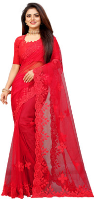 YASHVI Embroidered Bollywood Net Saree(Red)