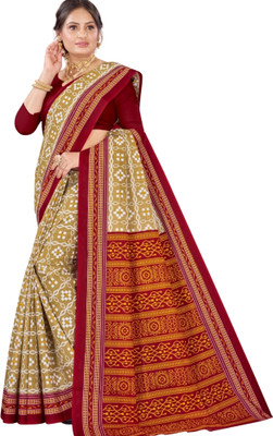 SareeVastra Solid/Plain Sambalpuri Cotton Blend Saree(Maroon, Multicolor)