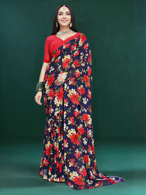 ANOUK Printed Daily Wear Georgette Saree(Dark Blue)
