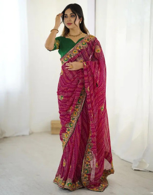 BHAGYAVATI DESIGNER Printed Bandhani Art Silk Saree(Pink)