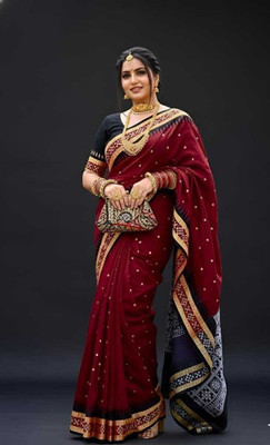 Tilfelle Woven Sambalpuri Silk Blend, Brocade Saree(Maroon)