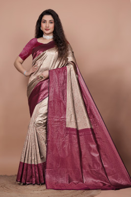 BuyNests Woven, Self Design Banarasi Silk Blend Saree(Maroon)