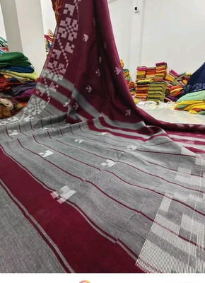 Anita Woven Saree with Attached Blouse Cotton Blend Saree(Brown)