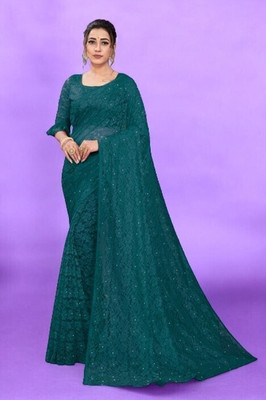 NORAFLEXx Self Design Bollywood Net Saree(Green)