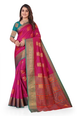 SHREE NATH CREATION Paisley, Self Design Banarasi Cotton Silk, Cotton Blend Saree(Pink, Green)