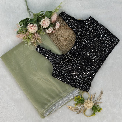 SROLY Embellished Bollywood Net Saree(Light Green)