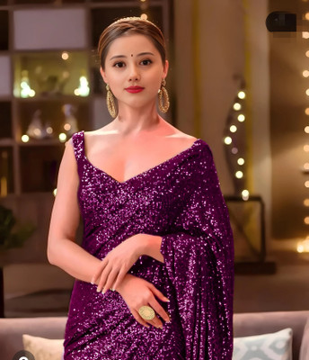 Hemlata Embroidered Bollywood Georgette Saree(Purple)