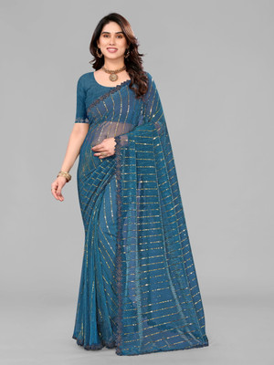 miracletex Embellished Bollywood Lycra Blend Saree(Light Blue)
